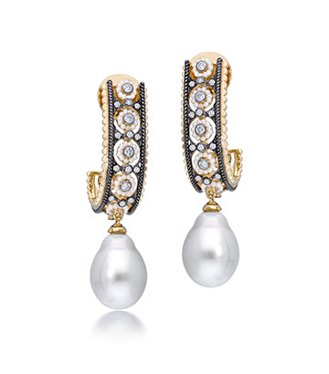 Baroque pearl and Diamond J hoop earrings